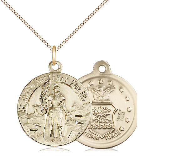 14kt Gold Filled Saint Joan of Arc Air Force Pendant on a 18 inch Gold Filled Light Curb chain