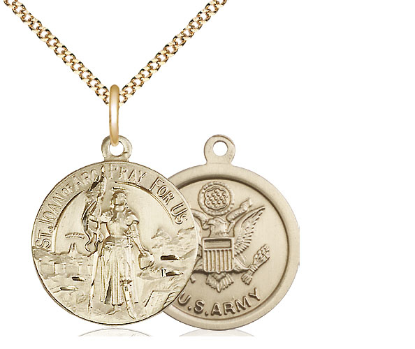 14kt Gold Filled Saint Joan of Arc Army Pendant on a 18 inch Gold Plate Light Curb chain
