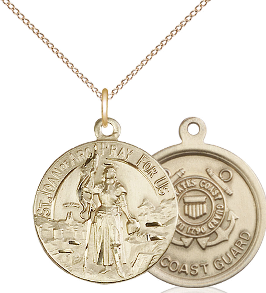 14kt Gold Filled Saint Joan of Arc Coast Guard Pendant on a 18 inch Gold Filled Light Curb chain