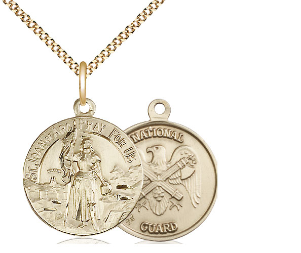 14kt Gold Filled Saint Joan of Arc National Guard Pendant on a 18 inch Gold Plate Light Curb chain