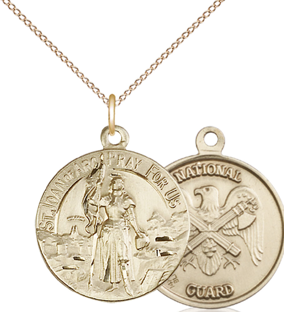 14kt Gold Filled Saint Joan of Arc National Guard Pendant on a 18 inch Gold Filled Light Curb chain