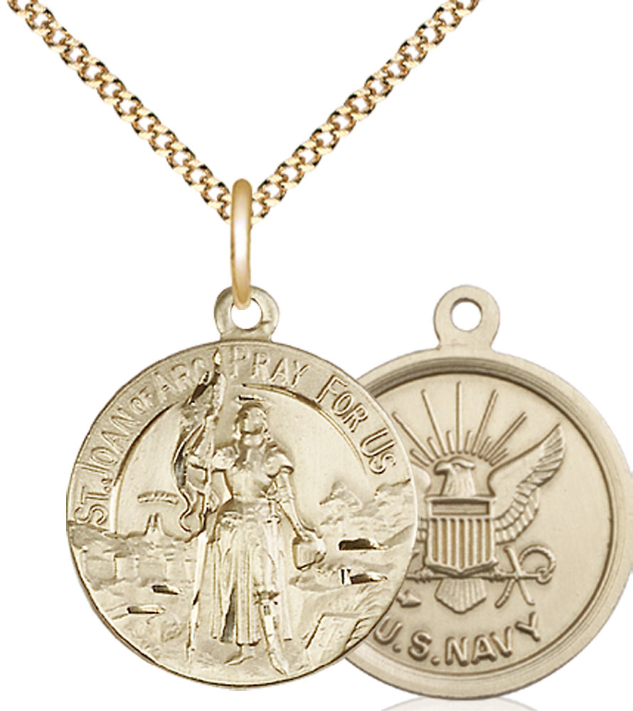 14kt Gold Filled Saint Joan of Arc Navy Pendant on a 18 inch Gold Plate Light Curb chain