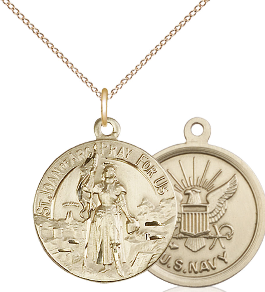 14kt Gold Filled Saint Joan of Arc Navy Pendant on a 18 inch Gold Filled Light Curb chain