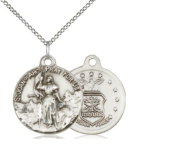 Sterling Silver Saint Joan of Arc Air Force Pendant on a 18 inch Sterling Silver Light Curb chain