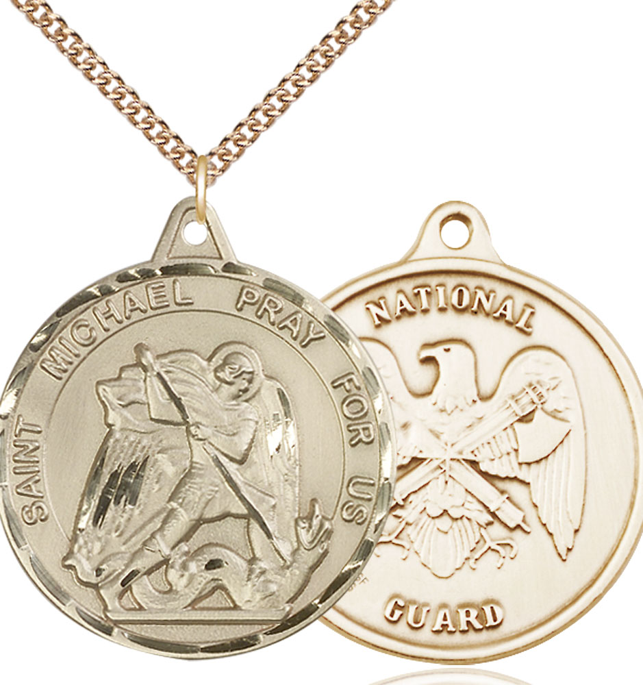 14kt Gold Filled Saint Michael National Guard Pendant on a 24 inch Gold Filled Heavy Curb chain