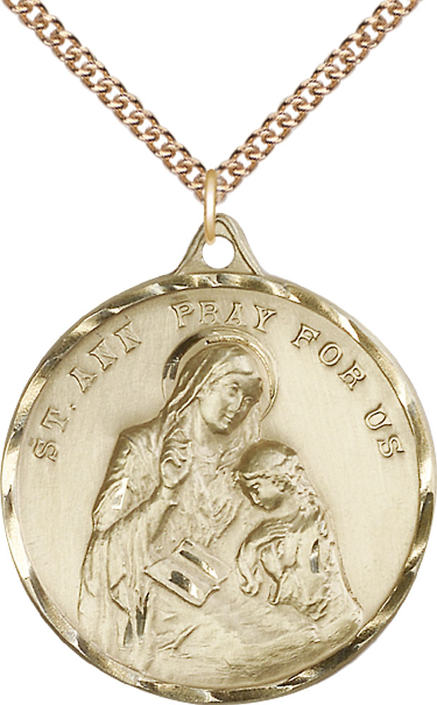 14kt Gold Filled Saint Ann Pendant on a 24 inch Gold Filled Heavy Curb chain
