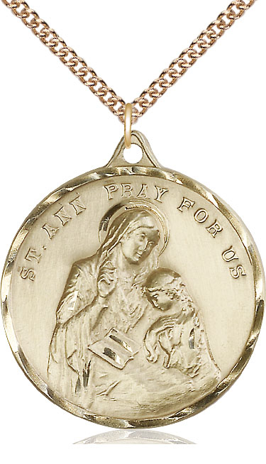 14kt Gold Filled Saint Ann Pendant on a 24 inch Gold Filled Heavy Curb chain