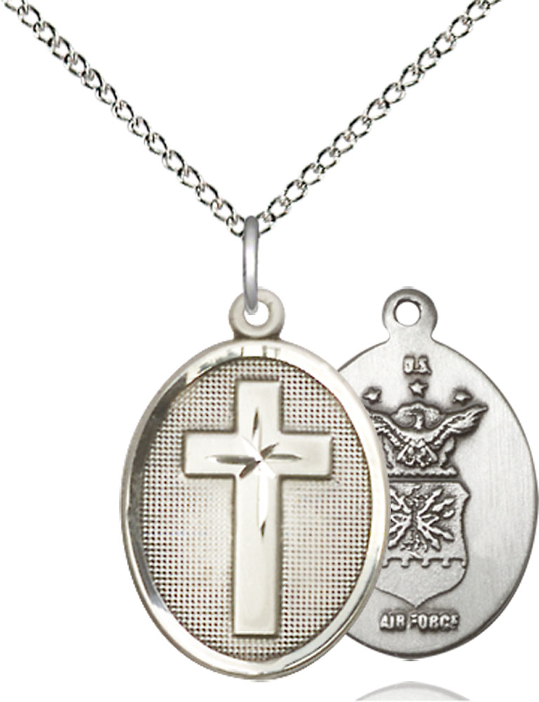 Sterling Silver Cross Air Force Pendant on a 18 inch Sterling Silver Light Curb chain