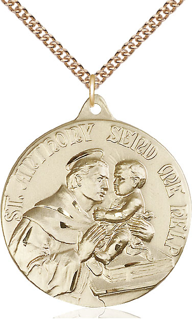 14kt Gold Filled Saint Anthony Pendant on a 24 inch Gold Filled Heavy Curb chain