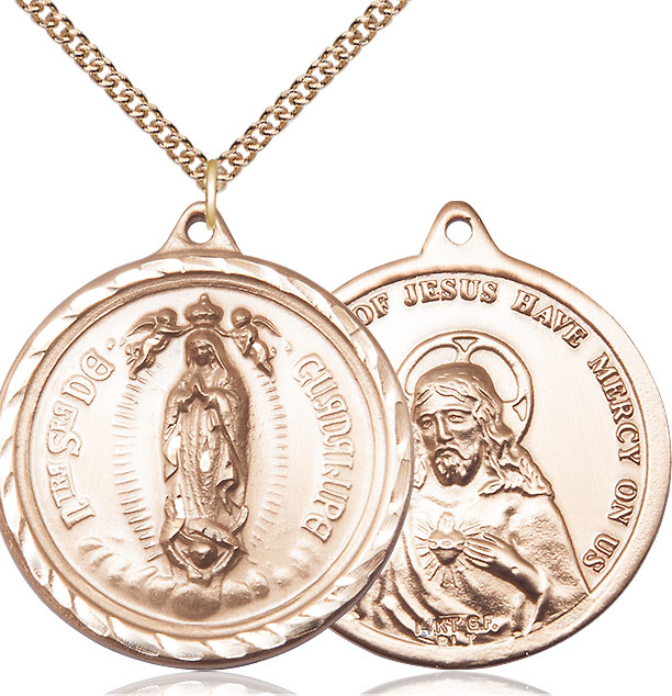 14kt Gold Filled Our Lady of Guadalupe Pendant on a 24 inch Gold Filled Heavy Curb chain