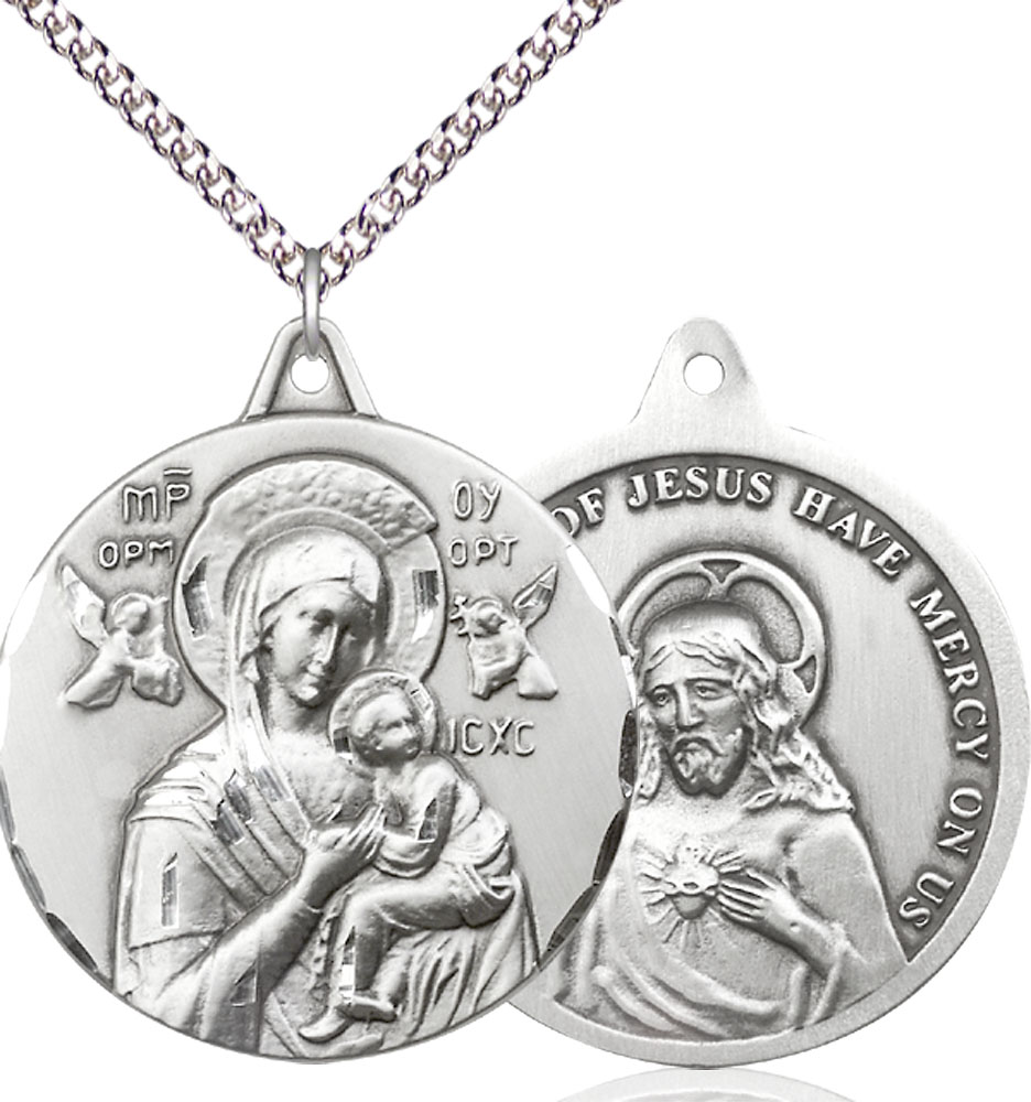 Sterling Silver Our Lady of Perpetual Help Pendant on a 24 inch Sterling Silver Heavy Curb chain