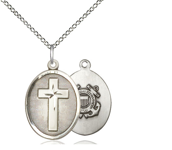 Sterling Silver Cross Coast Guard Pendant on a 18 inch Sterling Silver Light Curb chain