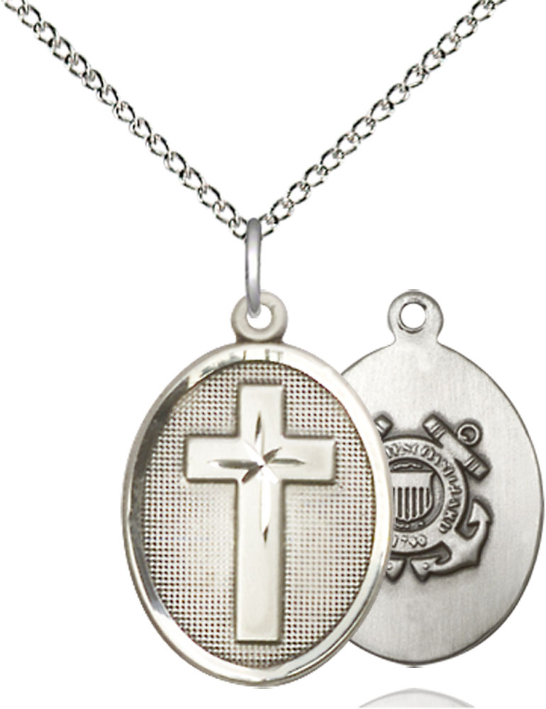 Sterling Silver Cross Coast Guard Pendant on a 18 inch Sterling Silver Light Curb chain