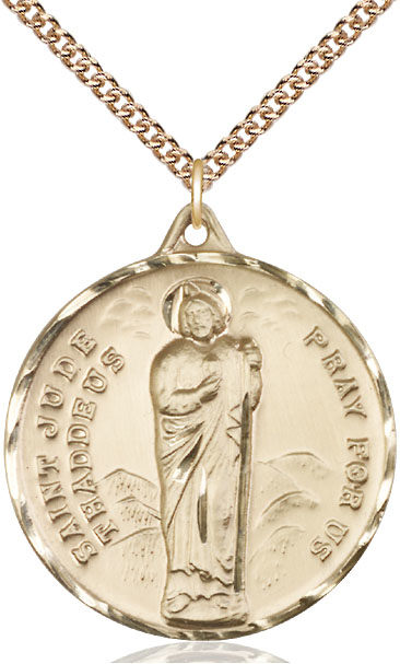 14kt Gold Filled Saint Jude Pendant on a 24 inch Gold Filled Heavy Curb chain