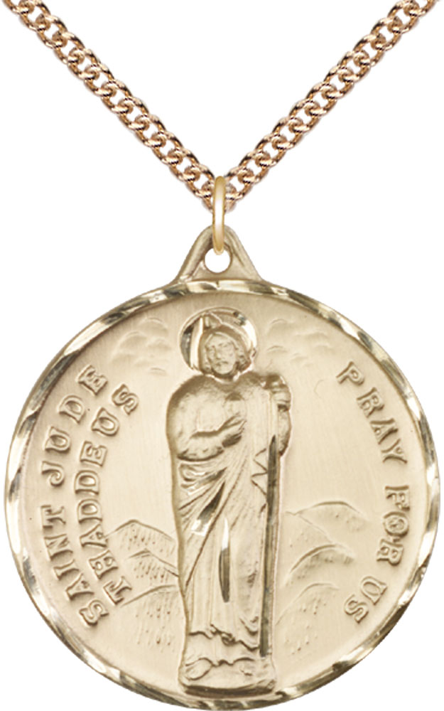 14kt Gold Filled Saint Jude Pendant on a 24 inch Gold Filled Heavy Curb chain