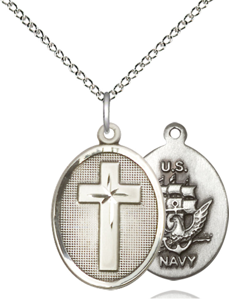 Sterling Silver Cross Navy Pendant on a 18 inch Sterling Silver Light Curb chain