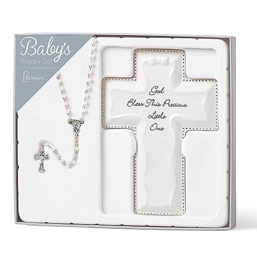 6.25"H White Cross And Rosary