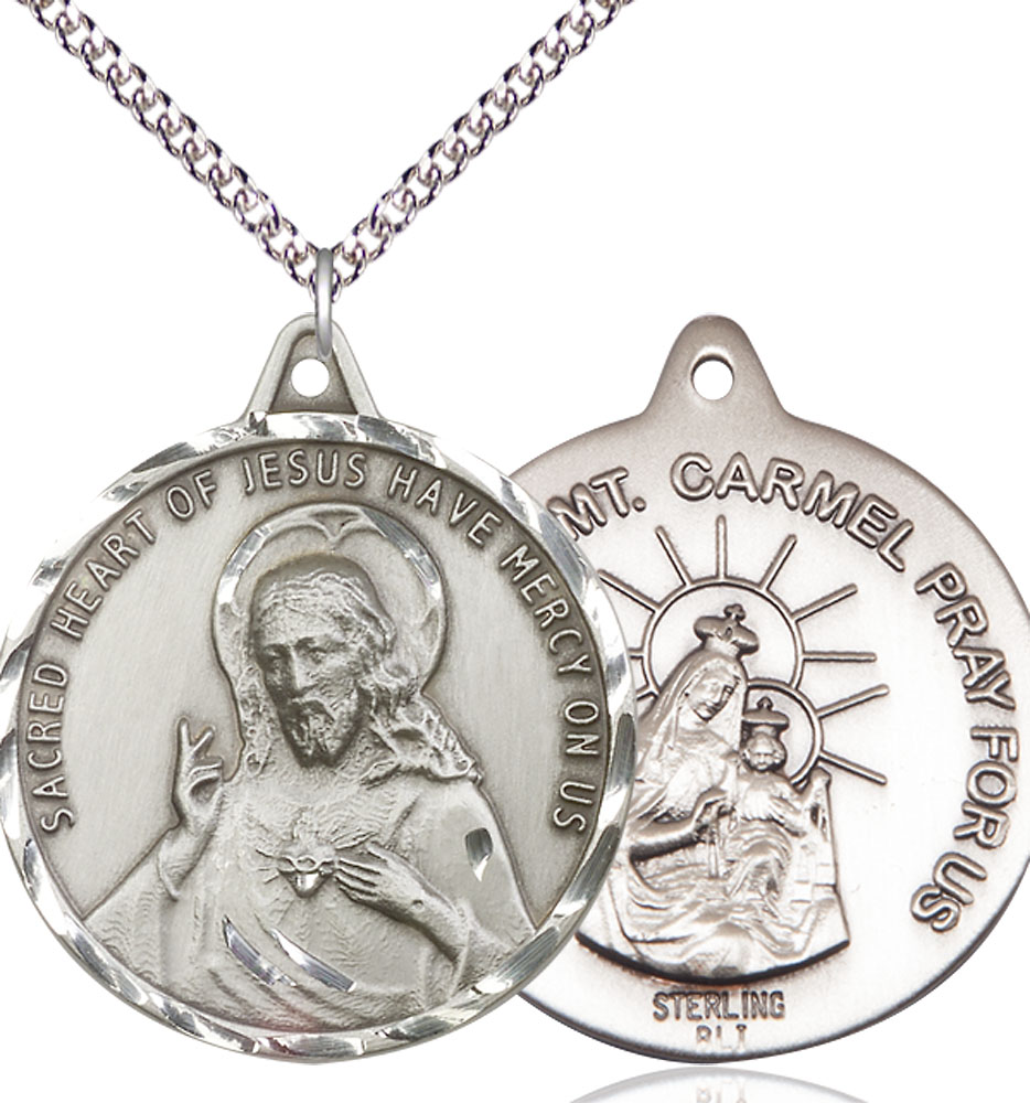 Sterling Silver Scapular Pendant on a 24 inch Sterling Silver Heavy Curb chain