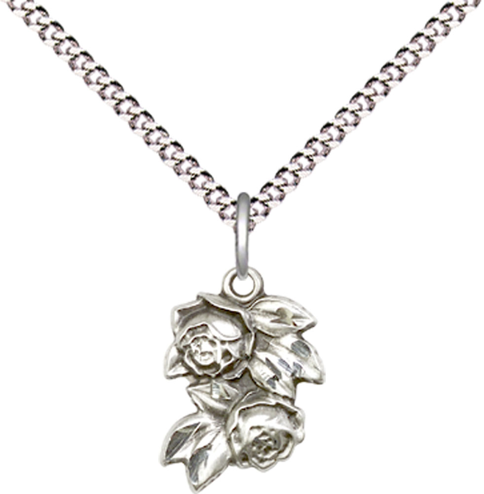 Sterling Silver Rose Pendant on a 18 inch Light Rhodium Light Curb chain