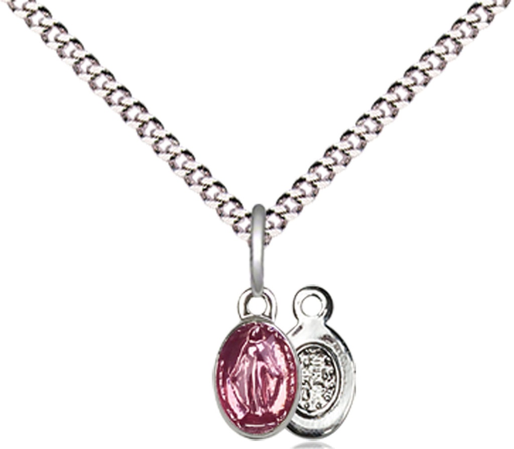 Sterling Silver Miraculous Pendant on a 18 inch Light Rhodium Light Curb chain