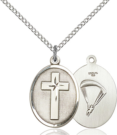 Sterling Silver Cross Paratroopers Pendant on a 18 inch Sterling Silver Light Curb chain