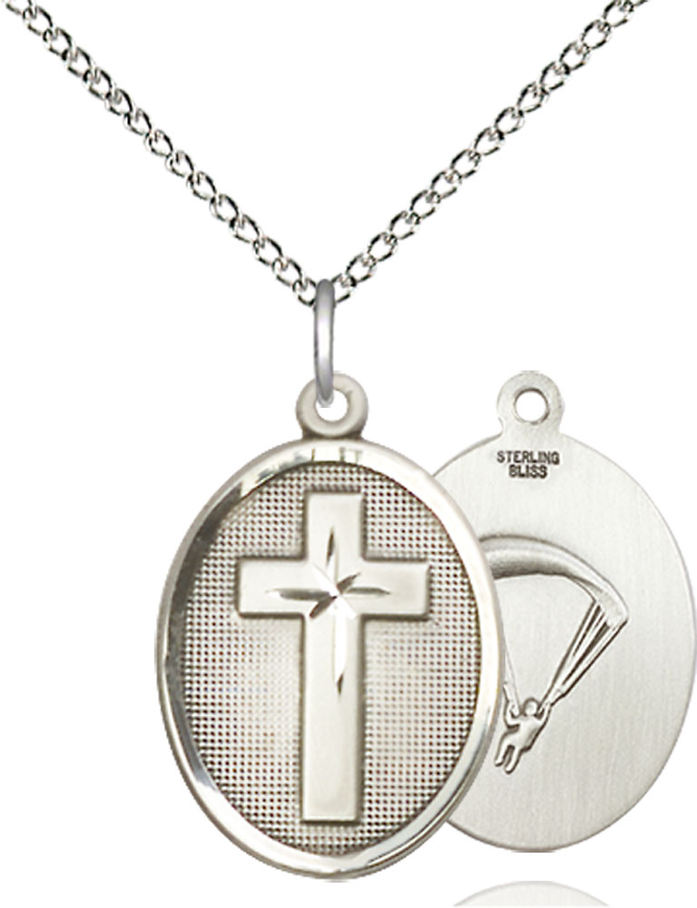 Sterling Silver Cross Paratroopers Pendant on a 18 inch Sterling Silver Light Curb chain