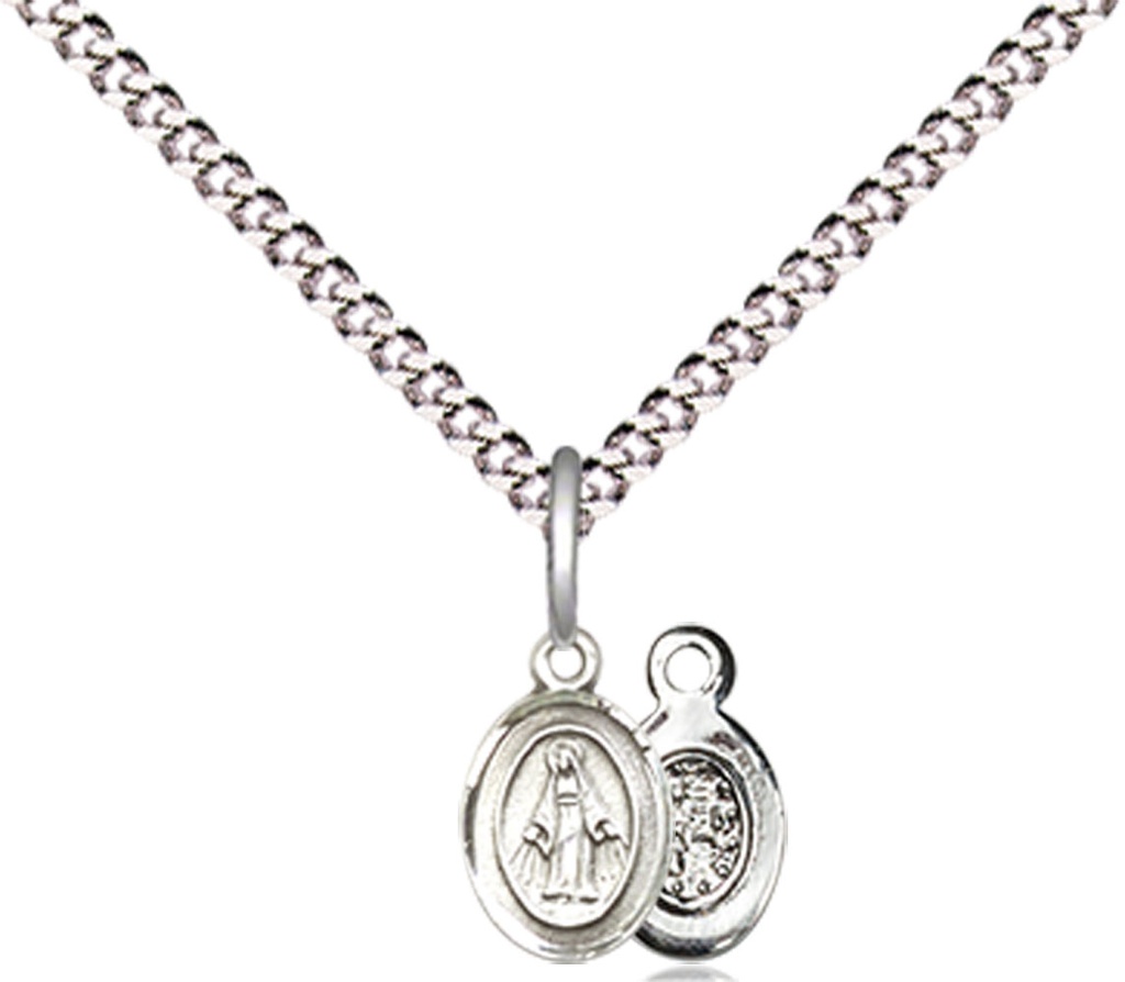 Sterling Silver Miraculous Pendant on a 18 inch Light Rhodium Light Curb chain