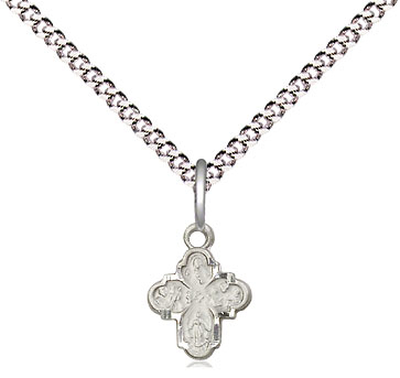 Sterling Silver 4-Way Pendant on a 18 inch Light Rhodium Light Curb chain