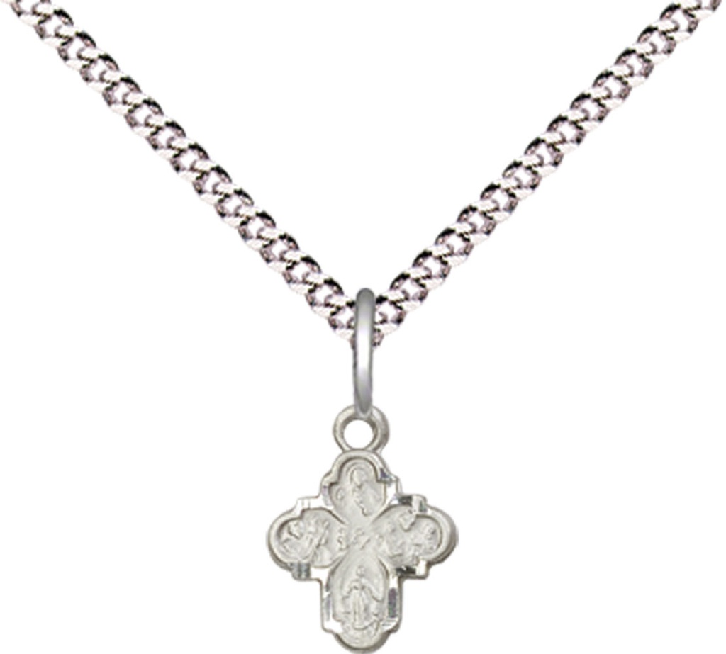 Sterling Silver 4-Way Pendant on a 18 inch Light Rhodium Light Curb chain