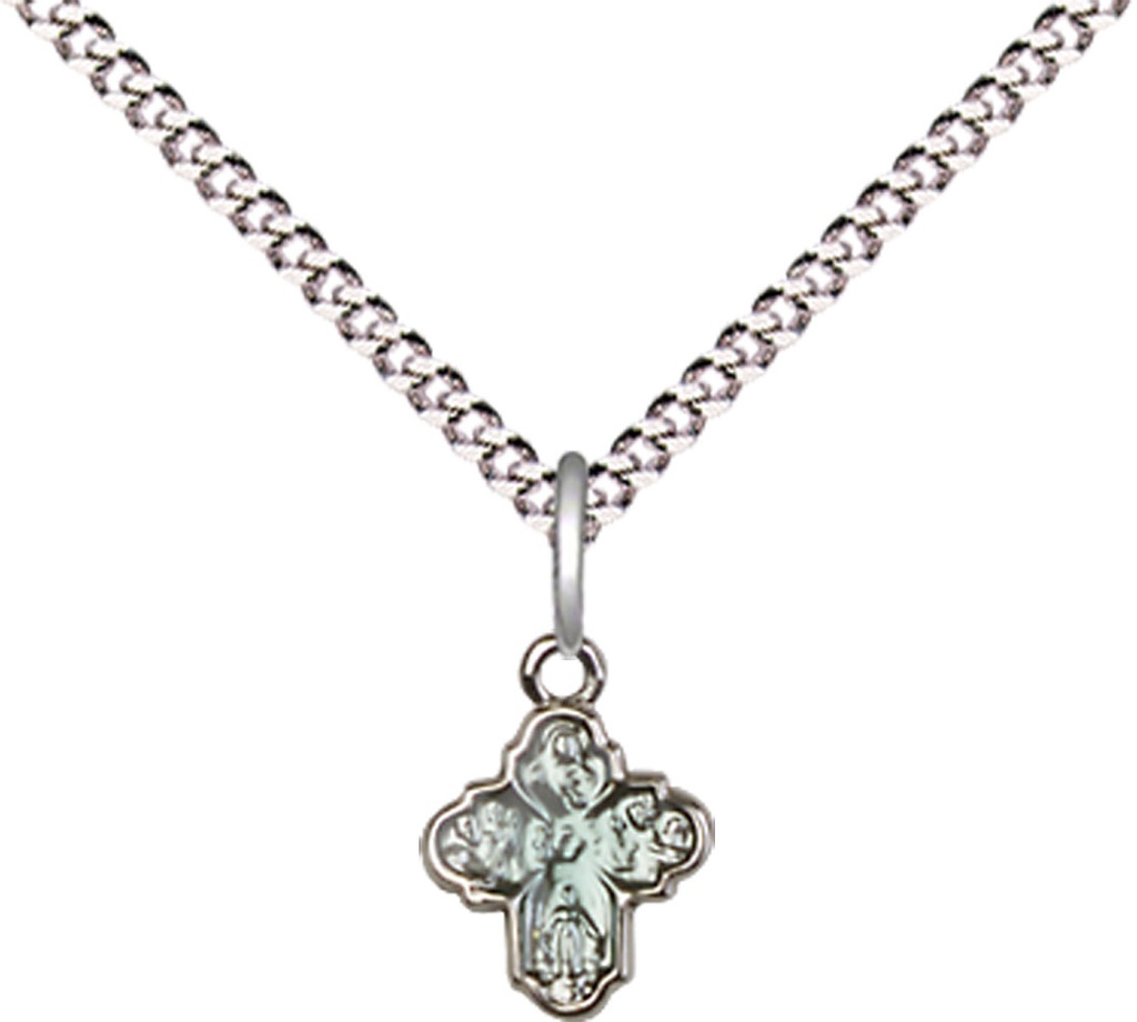 Sterling Silver 4-Way Pendant on a 18 inch Light Rhodium Light Curb chain