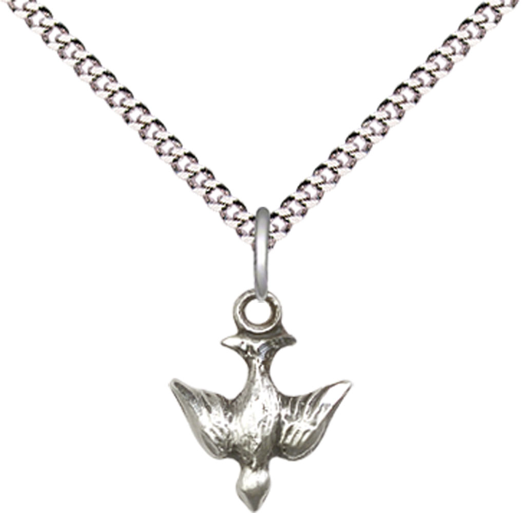 Sterling Silver Holy Spirit Pendant on a 18 inch Light Rhodium Light Curb chain