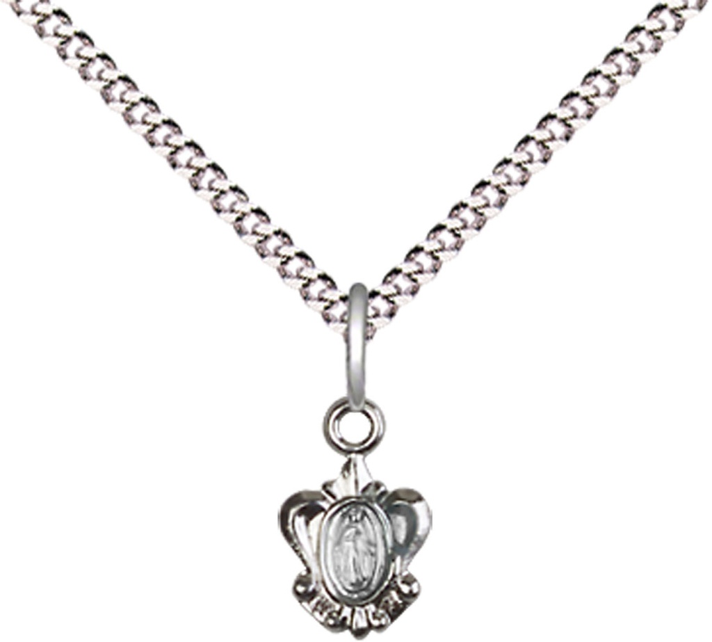 Sterling Silver Miraculous Pendant on a 18 inch Light Rhodium Light Curb chain