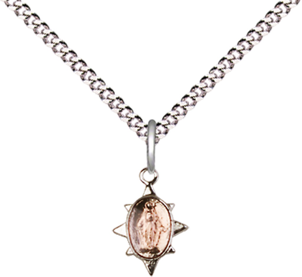 Sterling Silver Miraculous Pendant on a 18 inch Light Rhodium Light Curb chain