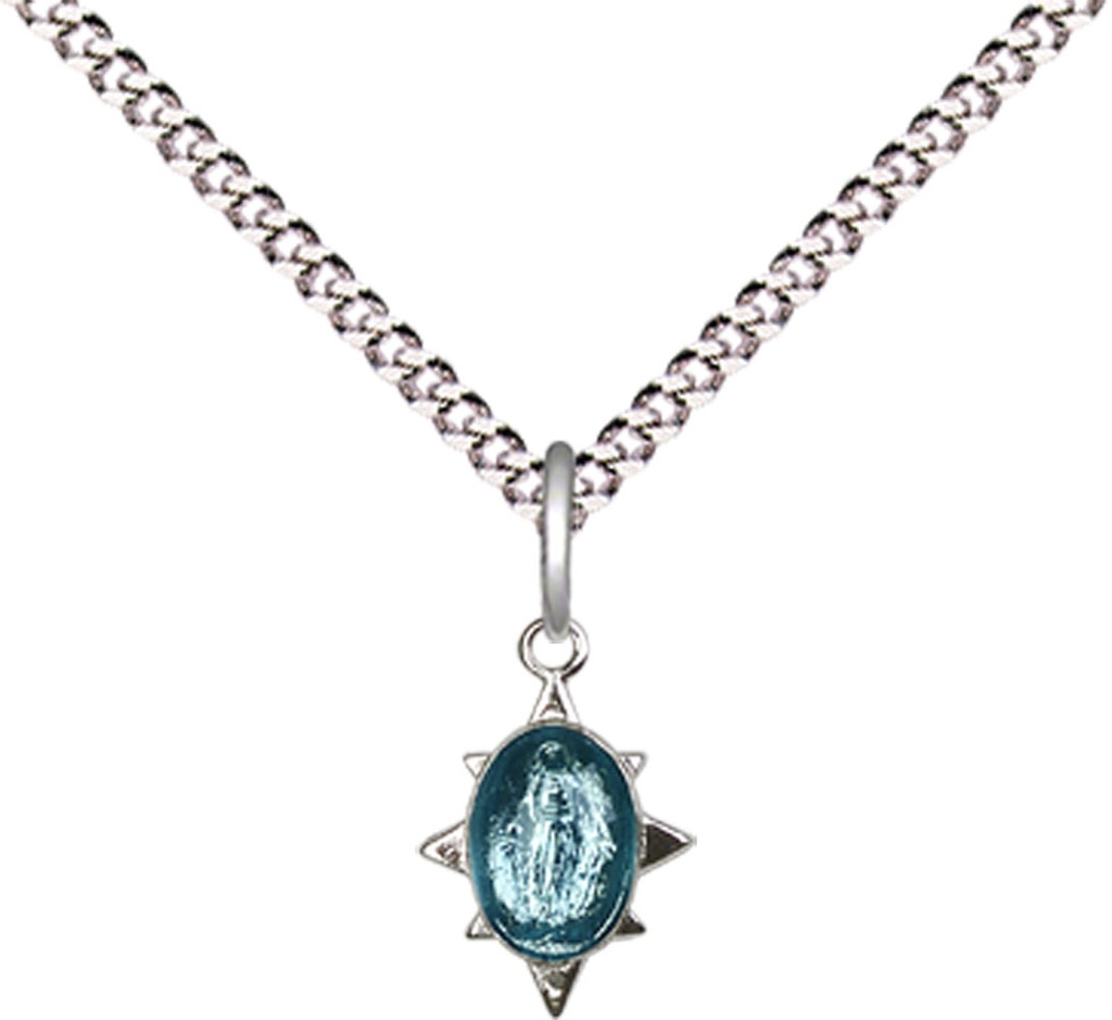 Sterling Silver Miraculous Pendant on a 18 inch Light Rhodium Light Curb chain