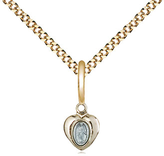 Gold Plate Sterling Silver Miraculous Pendant on a 18 inch Gold Plate Light Curb chain