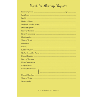 Marriage Register Blanks (Pad Of 50)