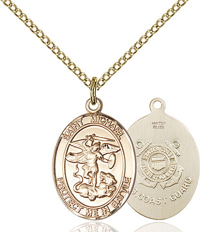 14kt Gold Filled Saint Michael Coast Guard Pendant on a 18 inch Gold Filled Light Curb chain