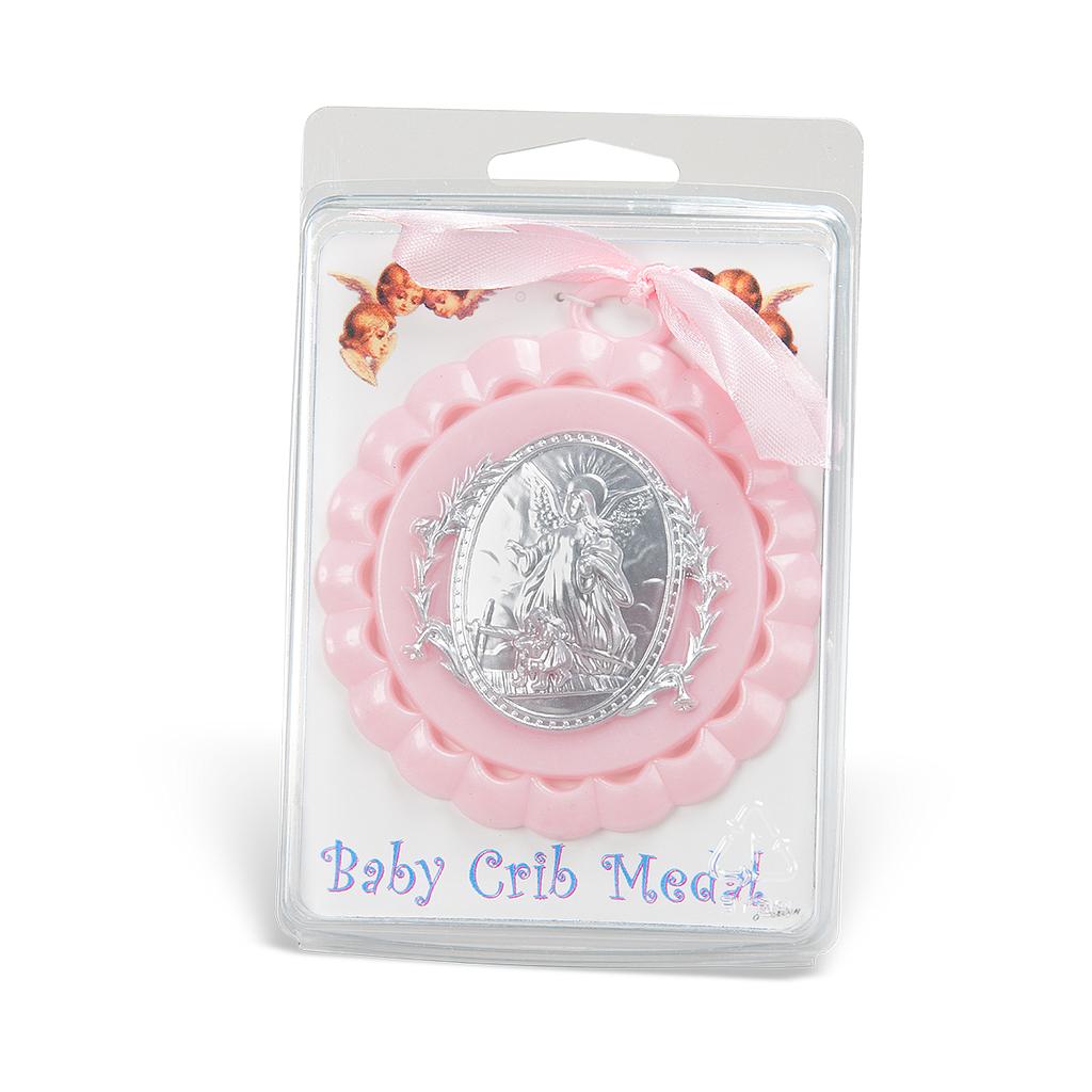 Pink Crib Medal With Crucifix