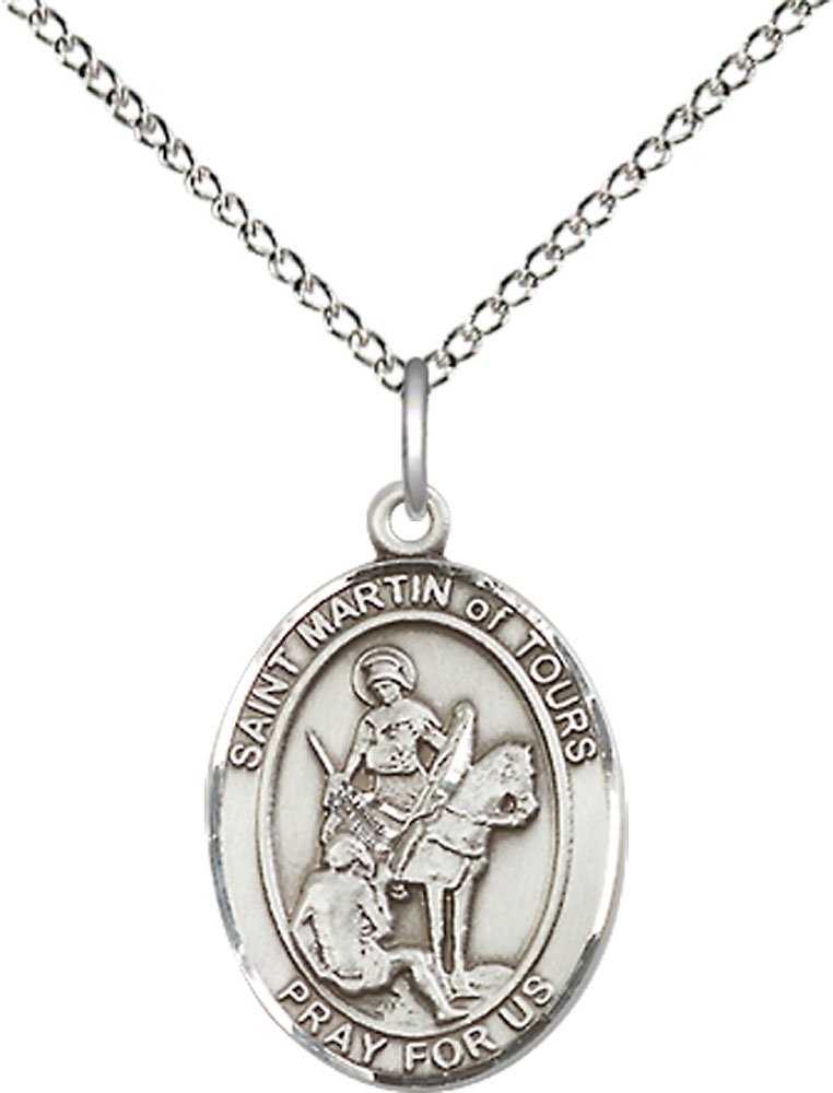 Sterling Silver Saint Martin of Tours Pendant on a 18 inch Sterling Silver Light Curb chain