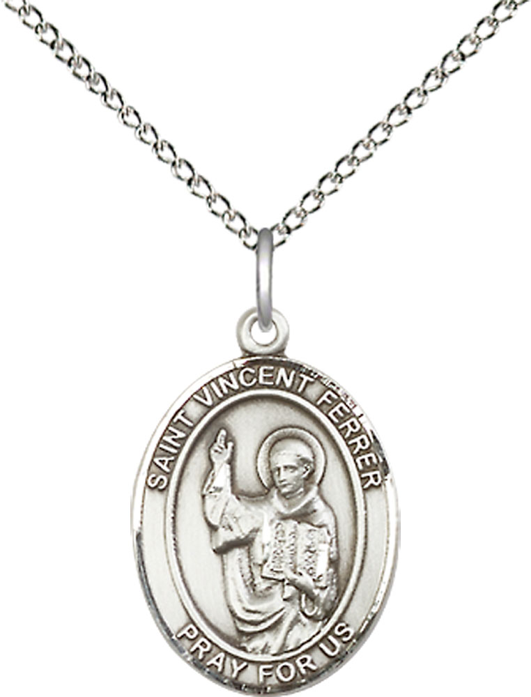 Sterling Silver Saint Vincent Ferrer Pendant on a 18 inch Sterling Silver Light Curb chain