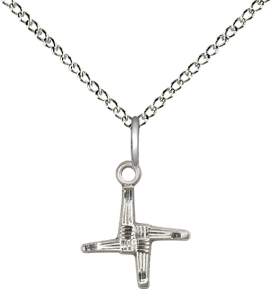 Sterling Silver Saint Brigid Cross Pendant on a 18 inch Sterling Silver Light Curb chain