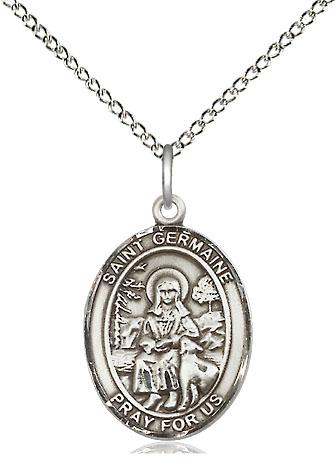Sterling Silver Saint Germaine Cousin Pendant on a 18 inch Sterling Silver Light Curb chain