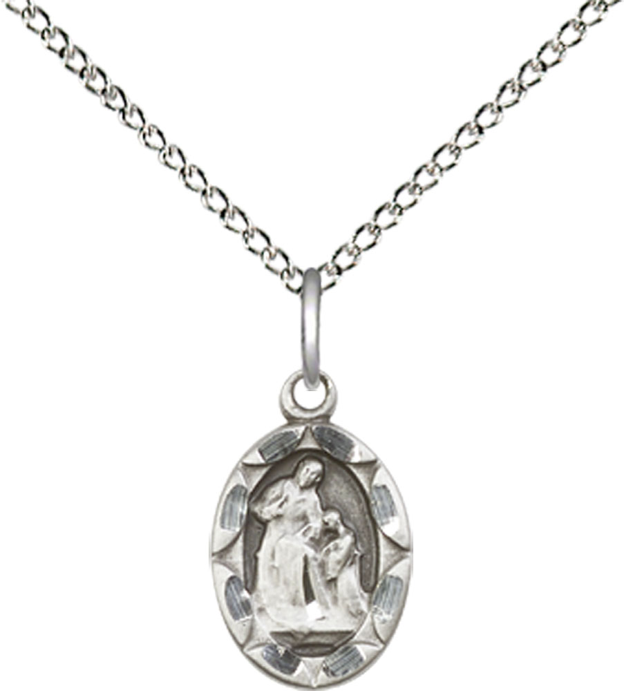 Sterling Silver Saint Ann Pendant on a 18 inch Sterling Silver Light Curb chain