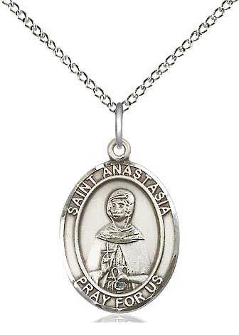 Sterling Silver Saint Anastasia Pendant on a 18 inch Sterling Silver Light Curb chain
