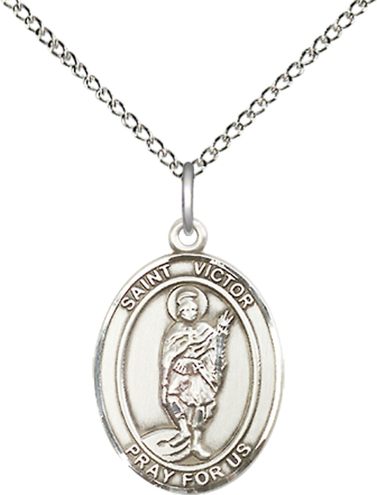 Sterling Silver Saint Victor of Marseilles Pendant on a 18 inch Sterling Silver Light Curb chain