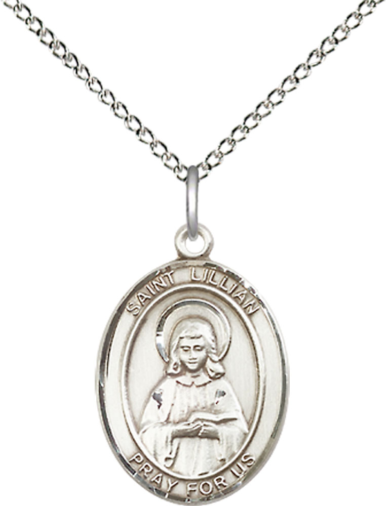 Sterling Silver Saint Lillian Pendant on a 18 inch Sterling Silver Light Curb chain