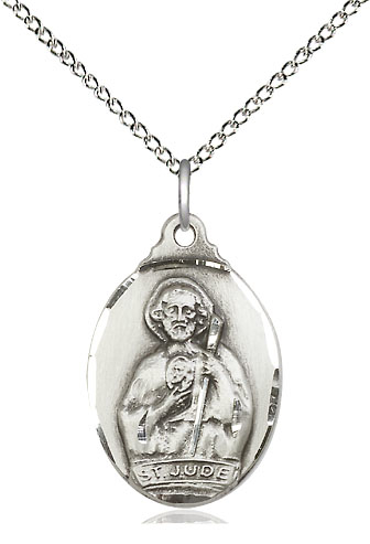Sterling Silver Saint Jude Pendant on a 18 inch Sterling Silver Light Curb chain