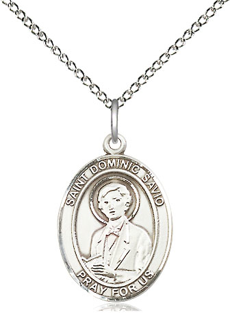 Sterling Silver Saint Dominic Savio Pendant on a 18 inch Sterling Silver Light Curb chain