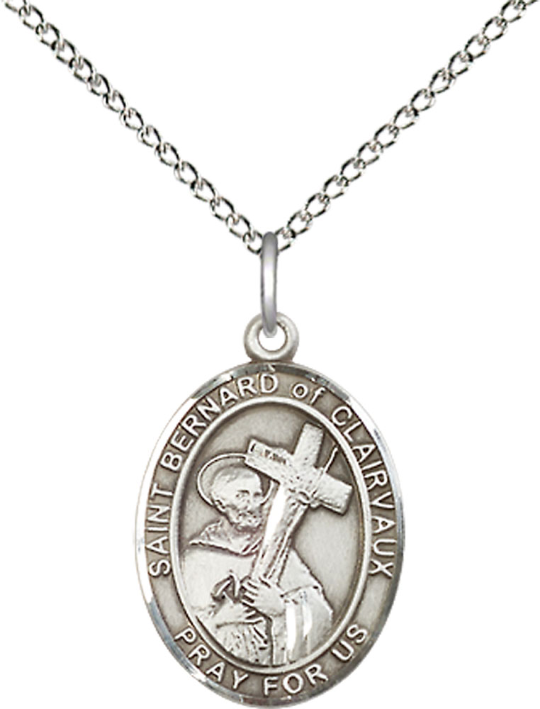 Sterling Silver Saint Bernard of Clairvaux Pendant on a 18 inch Sterling Silver Light Curb chain
