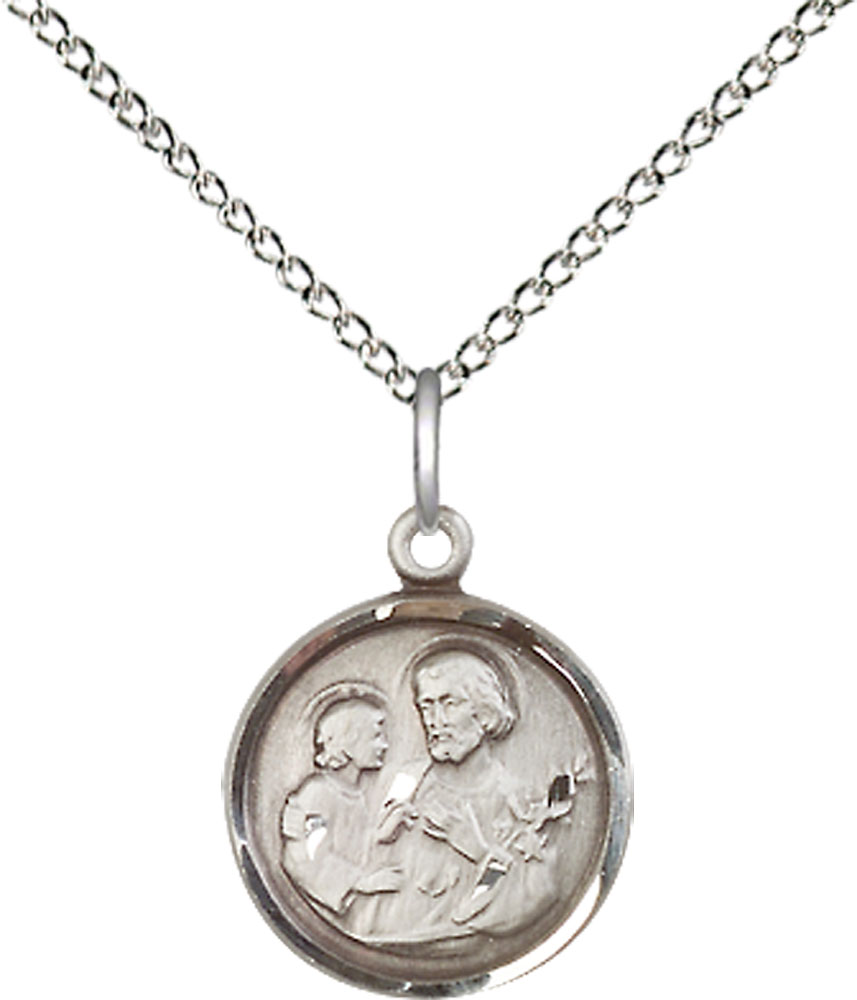 Sterling Silver Saint Joseph Pendant on a 18 inch Sterling Silver Light Curb chain